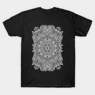 Black and White Leafy Nature Mandala T-Shirt